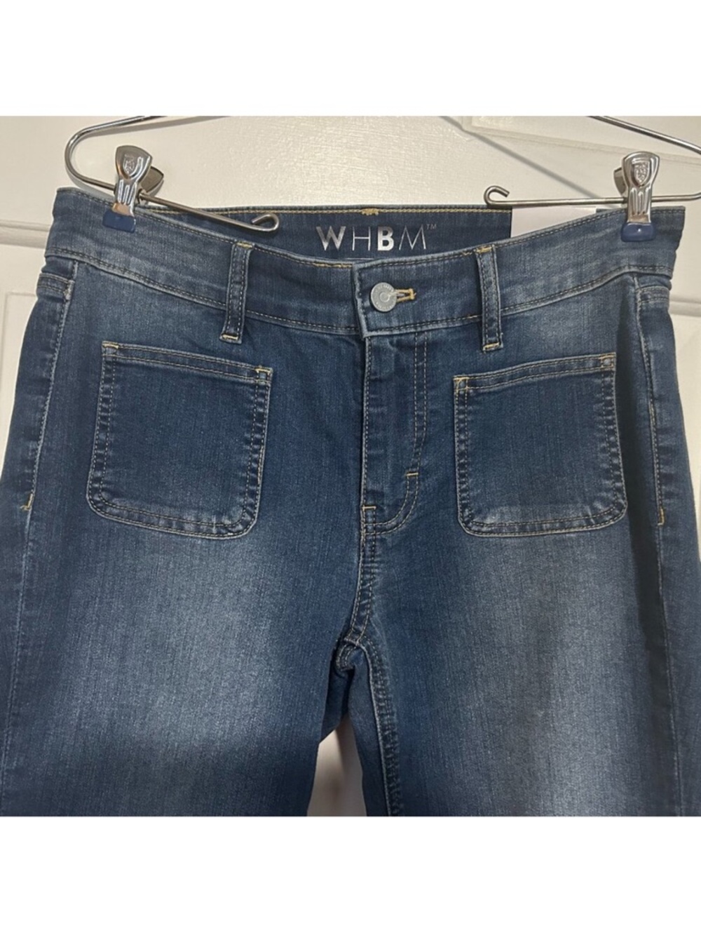 White House Black Market Women's Straight-Leg Washed Dark Blue Jeans